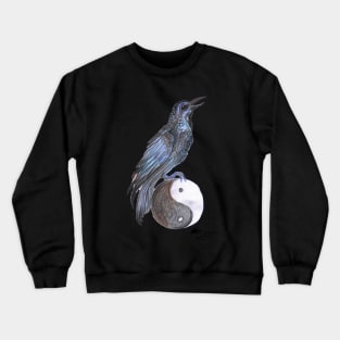 raven crow bird flying black yin yang wings winged feathers feathered Crewneck Sweatshirt